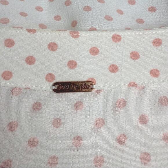 FREE PEOPLE Love Street Pink Ivory Polka Dot Long Sleeve Top Size L - Picture 10 of 15